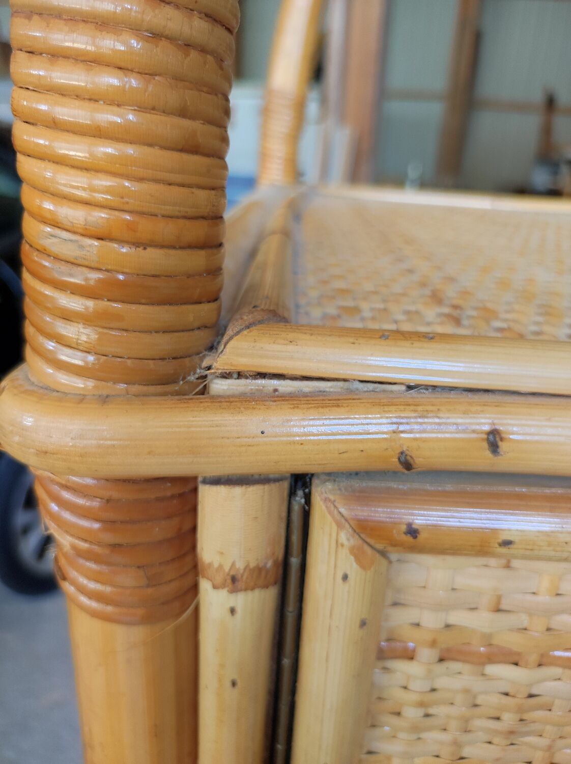 Two-door wicker and bamboo wardrobe