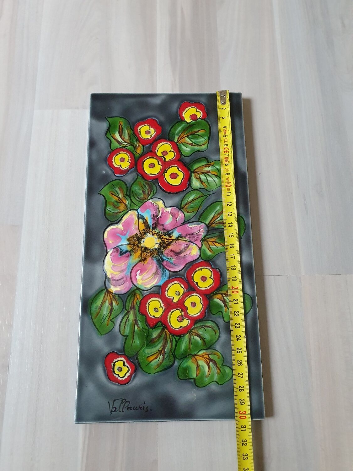 Wall plate tile / ceramic deco fleur vallauris hand painted france