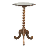 Table d'appoint/plant en chêne ancien, haute, avec sculpture sur bois et pied tourné.