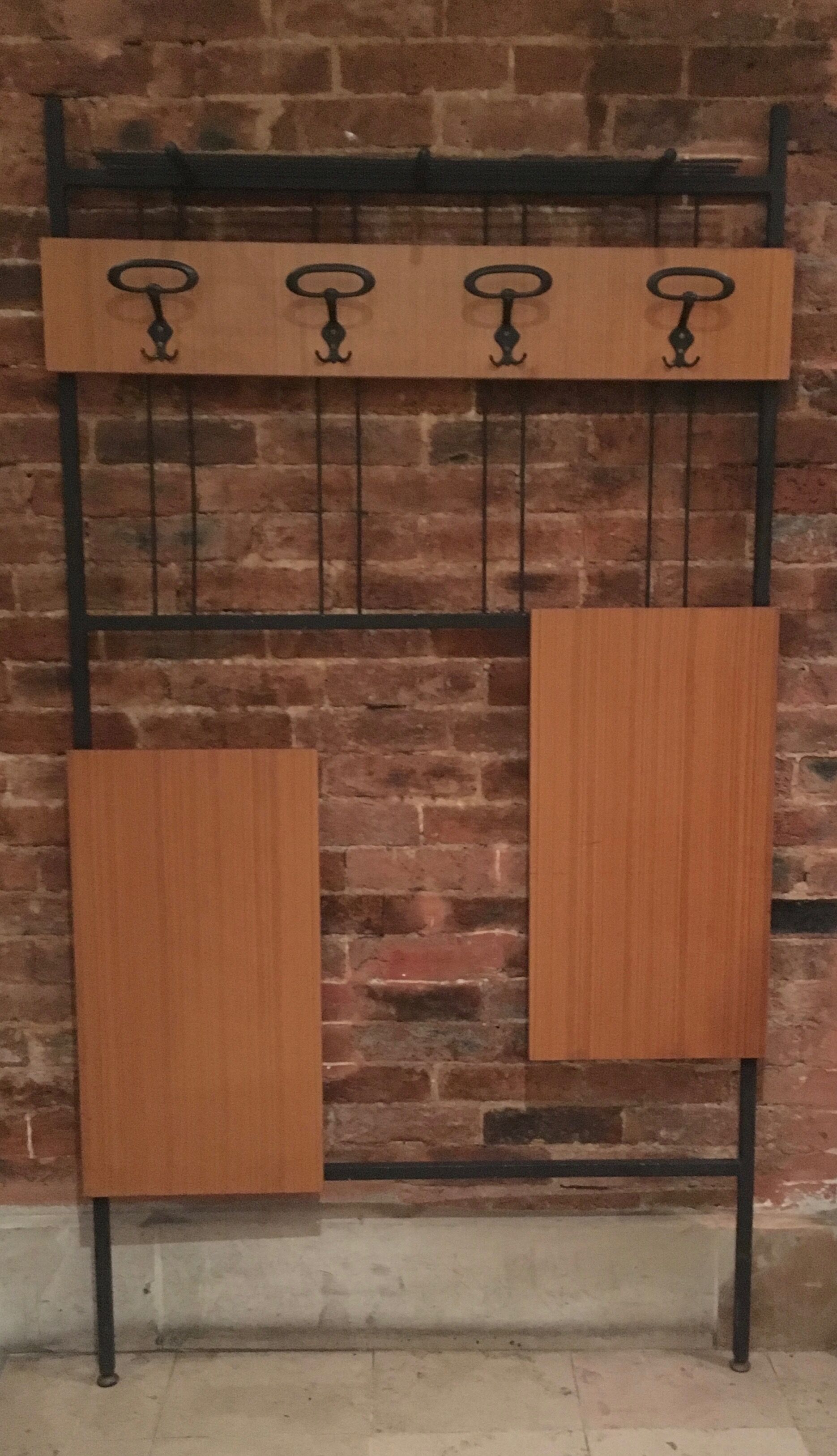 Wall coat holder in metal and wood 1960