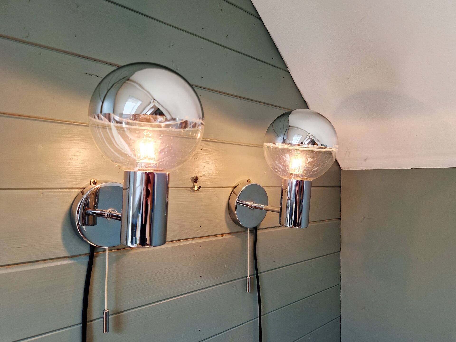 Pair of Space Age wall sconces, Motoko Ishii, Staff Leuchten, 1970