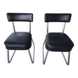 Pair of vintage black and chrome leatherette office chairs in very good condition