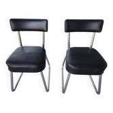 Paire de chaises bureau skaï noir et chrome vintage en très bon état