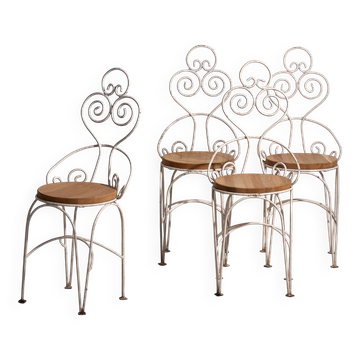 Anciennes chaises de jardin blanches (vers 1920). Ensemble de 4 pièces