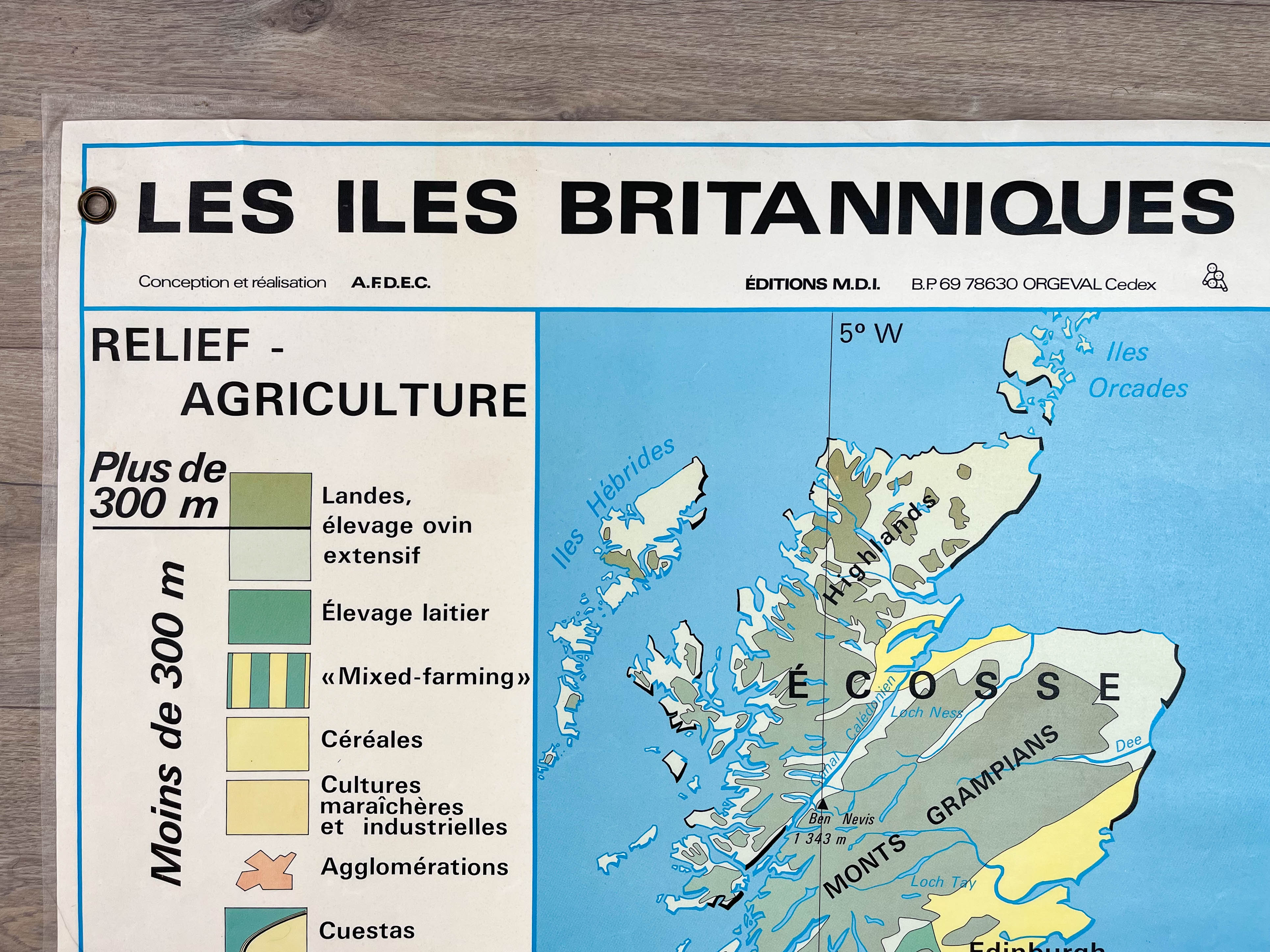 Vintage school map of the British Isles, mid-1982