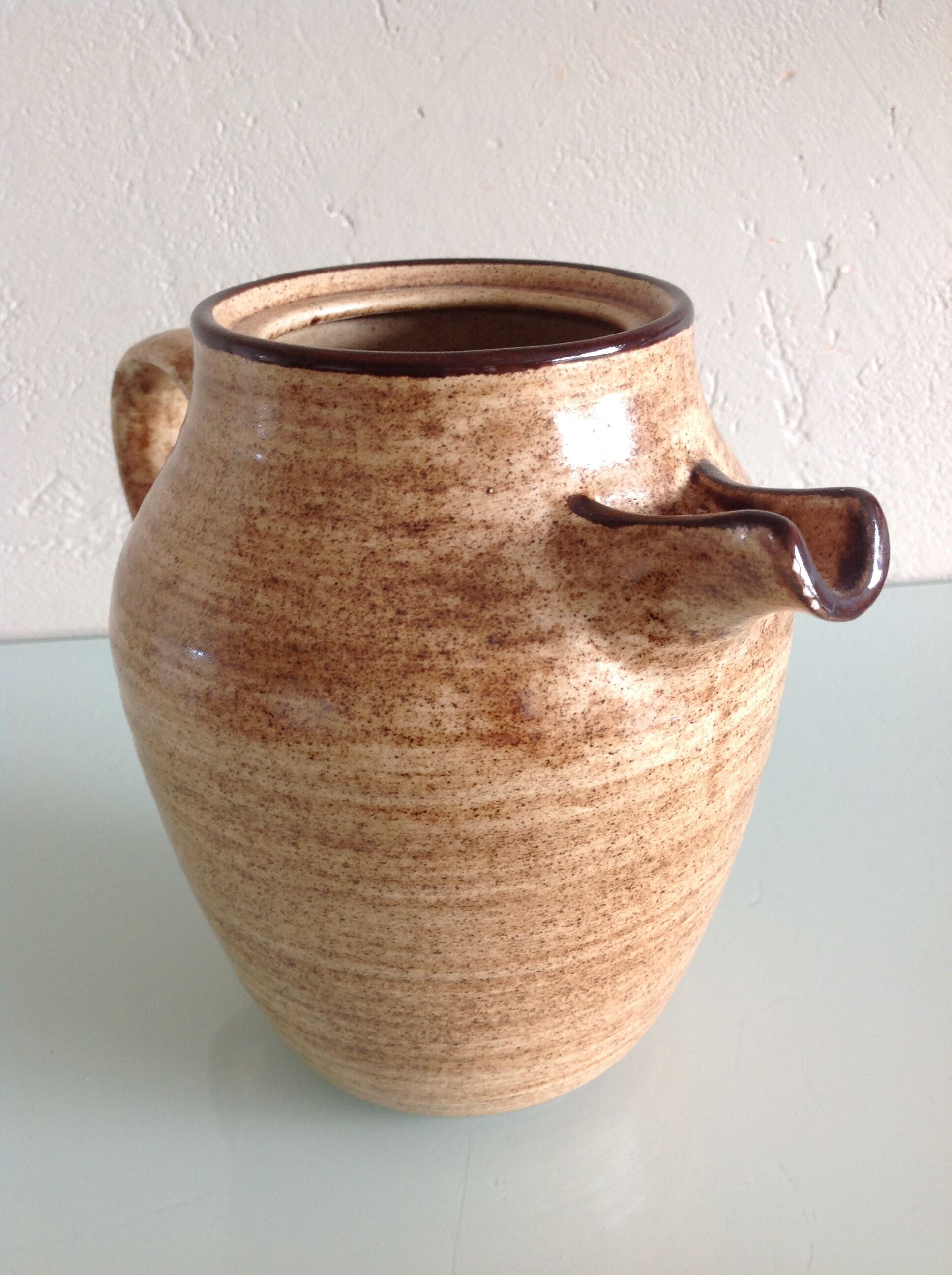 Beige pitcher in glazed ceramic from Salins vintage 60s-70s