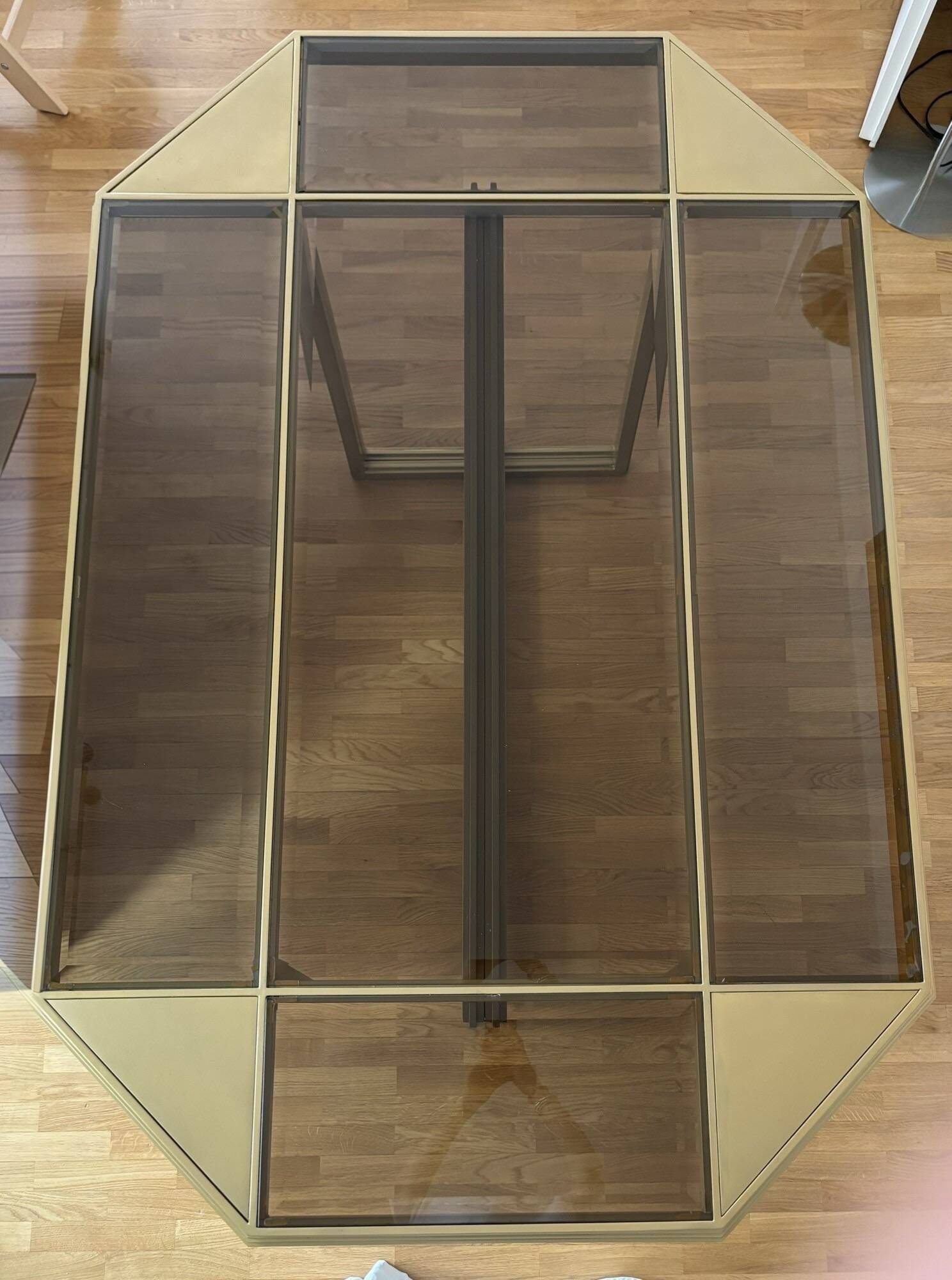 Dining table in brass and smoked glass, Italchrome