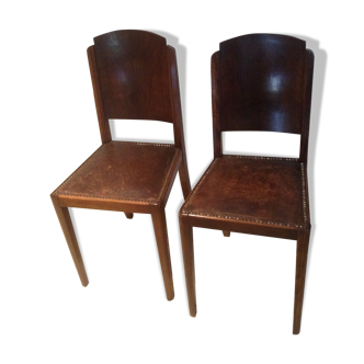 Paire de chaises cuir et bois