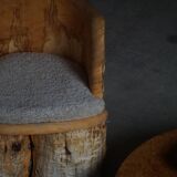 Chaise Brutaliste en Tronc Massif & Assise en Laine D'Agneau, Moderne Du Milieu Du Siècle Suédois, Années 1960