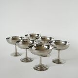 Set of 6 stainless steel bowls with fine feet, Made in France, Design, 1970