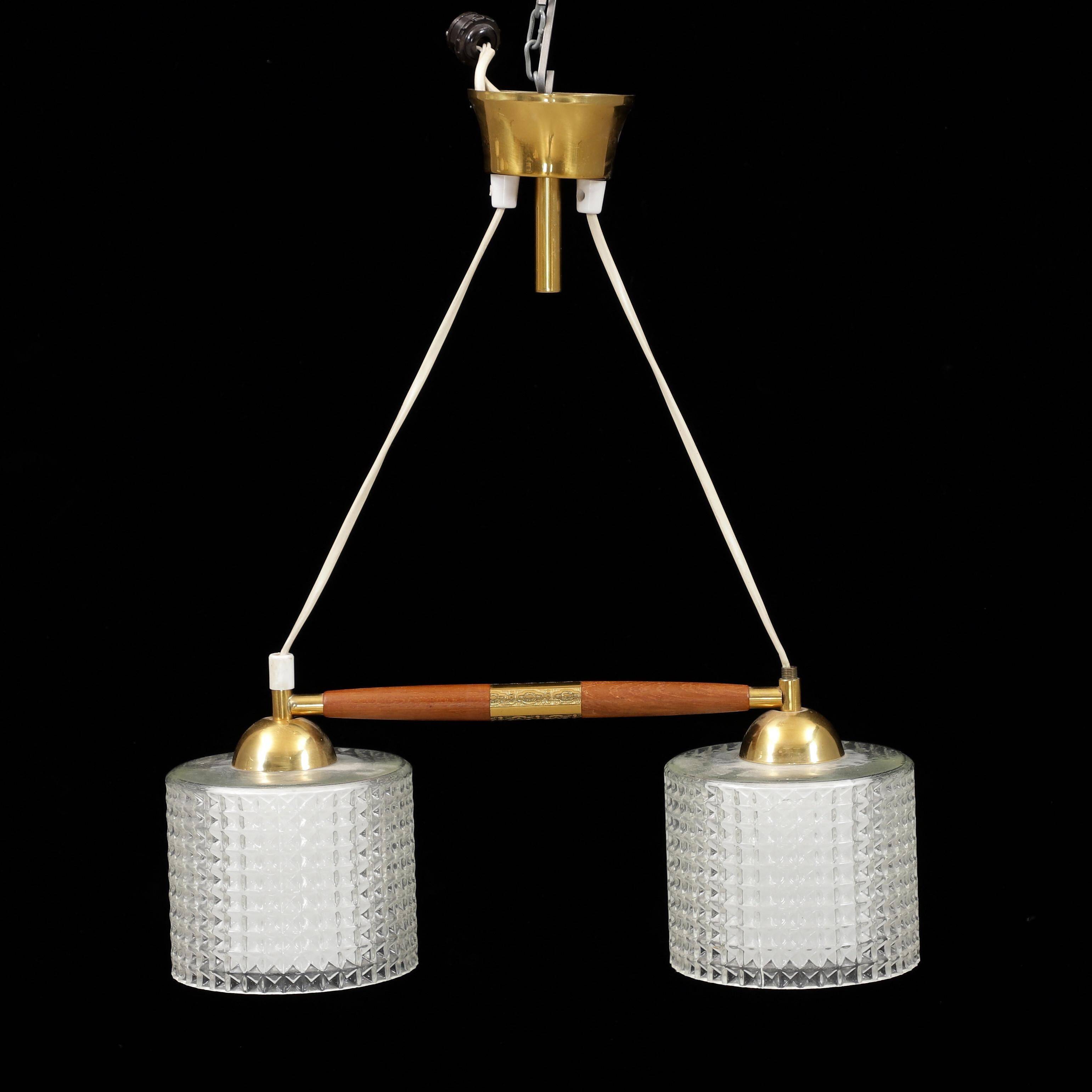 Adjustable ceiling suspension in brass and glass Anonymous Sweden 1960
