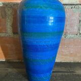 Antique ALDO LONDI vase for Bitossi, Chiseled Ceramic, Blue, Rimini Series