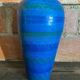 Antique ALDO LONDI vase for Bitossi, Chiseled Ceramic, Blue, Rimini Series