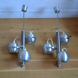 Pair of 70s space age eye ball chandeliers in brushed aluminum