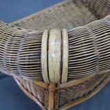 Vintage organic rattan armchair and round coffee table set, 1980s-1990s