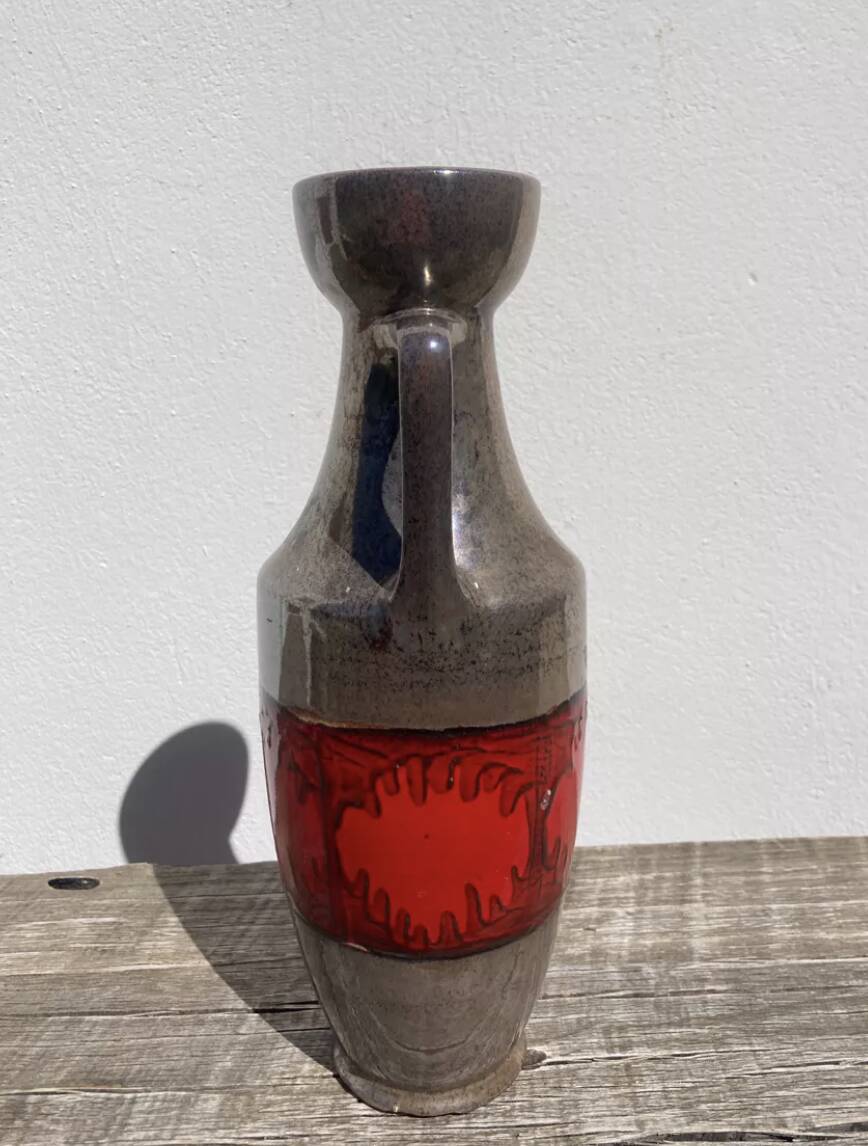 West Germany vase in gray and red glazed ceramic