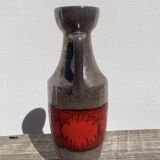 West Germany vase in gray and red glazed ceramic