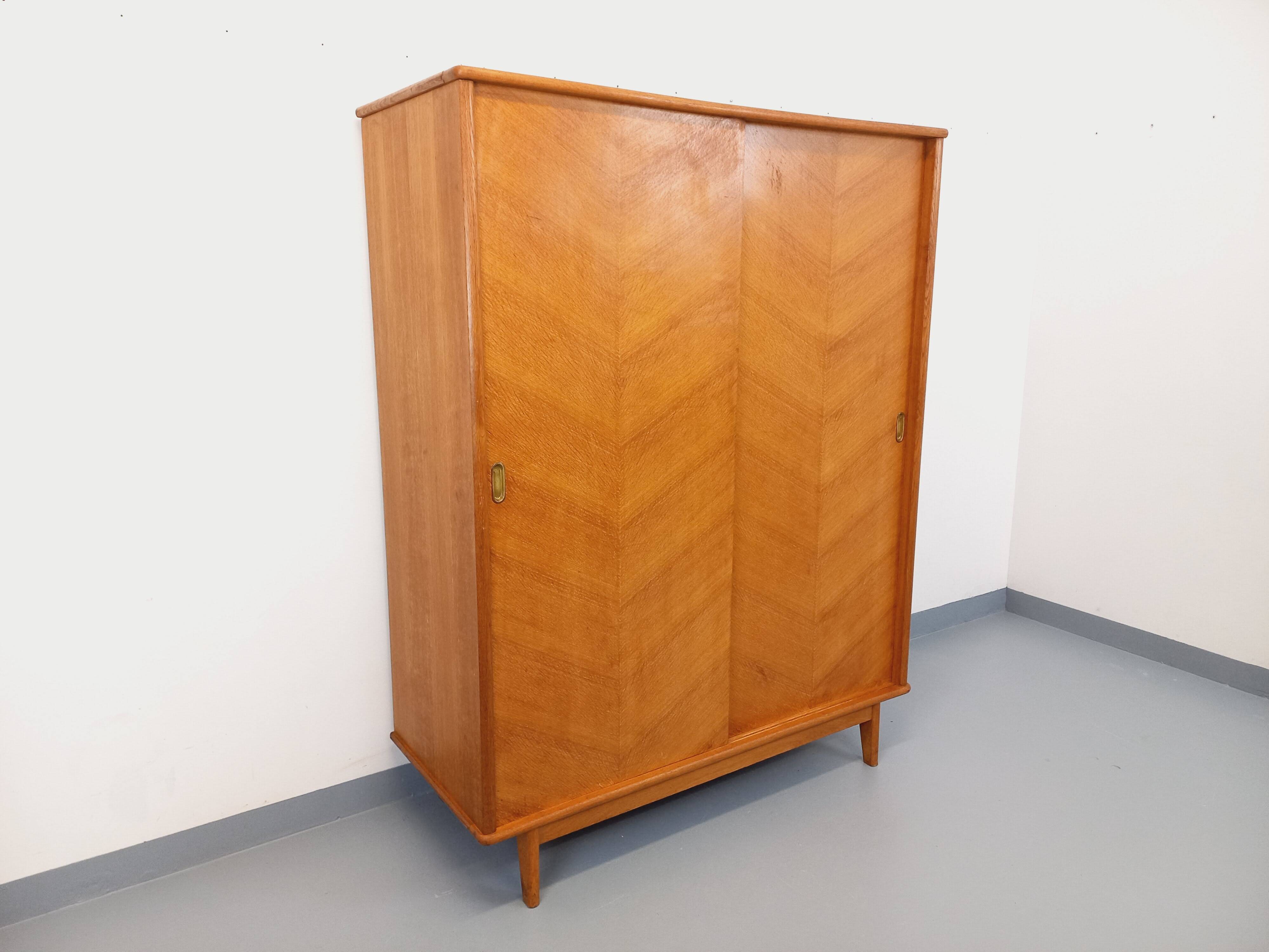 Vintage oak wardrobe from the 1960s.