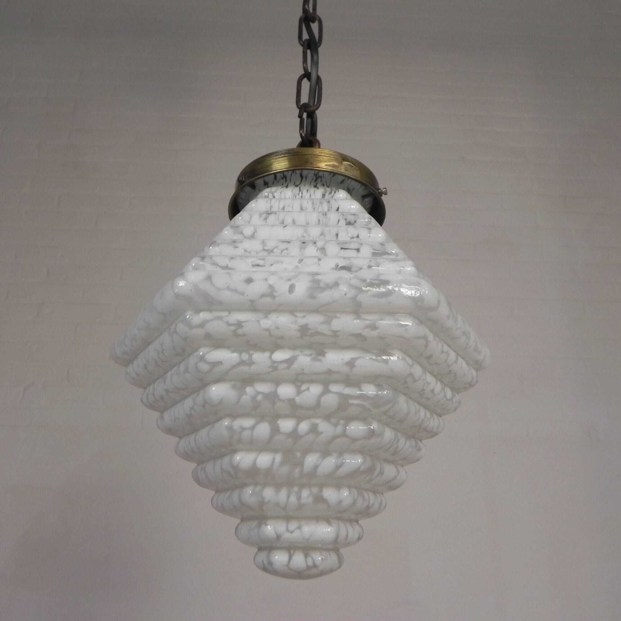 Art Deco pendant lamp with a hexagonal stepped glass shade, 1930s