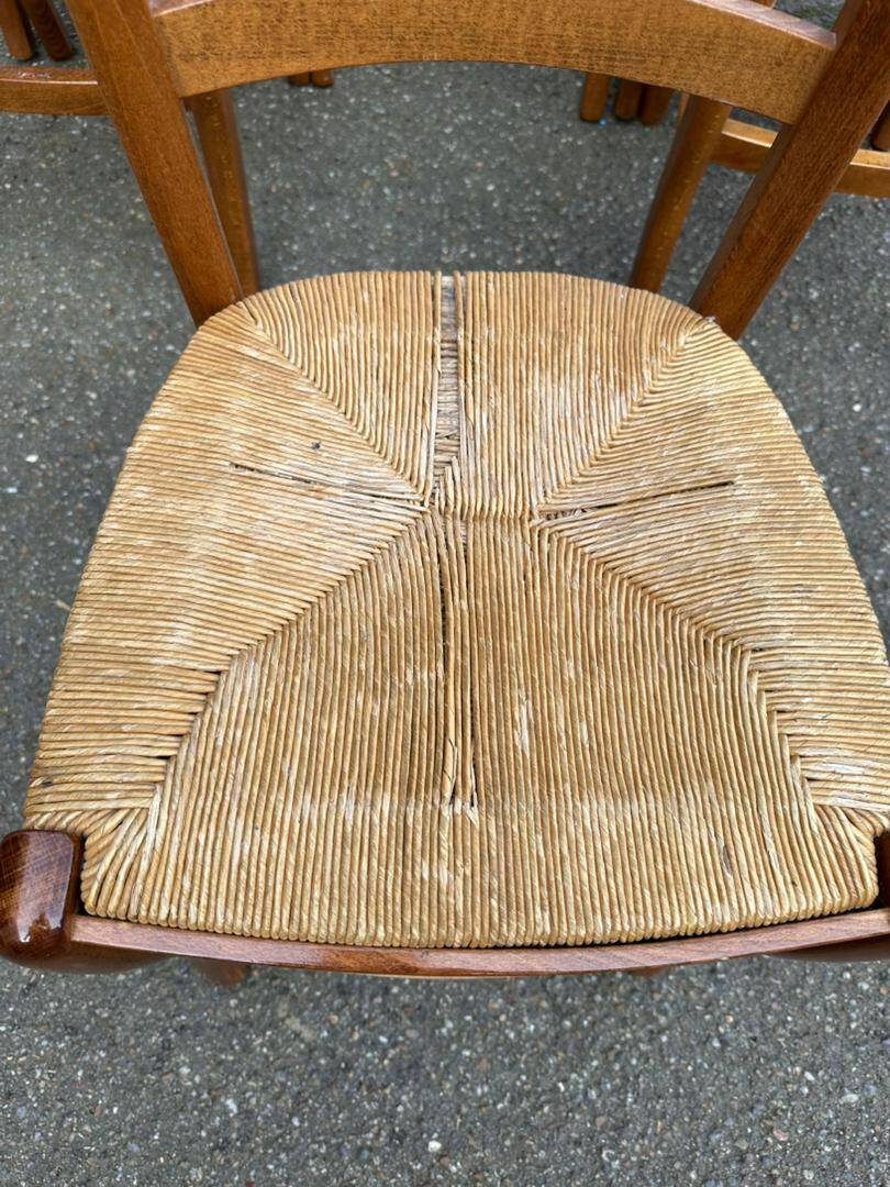 6 solid wood straw-seated Louis Philippe chairs, oak, 20th century.