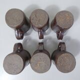 coffee service in iridescent stoneware cups and vintage sugar bowl