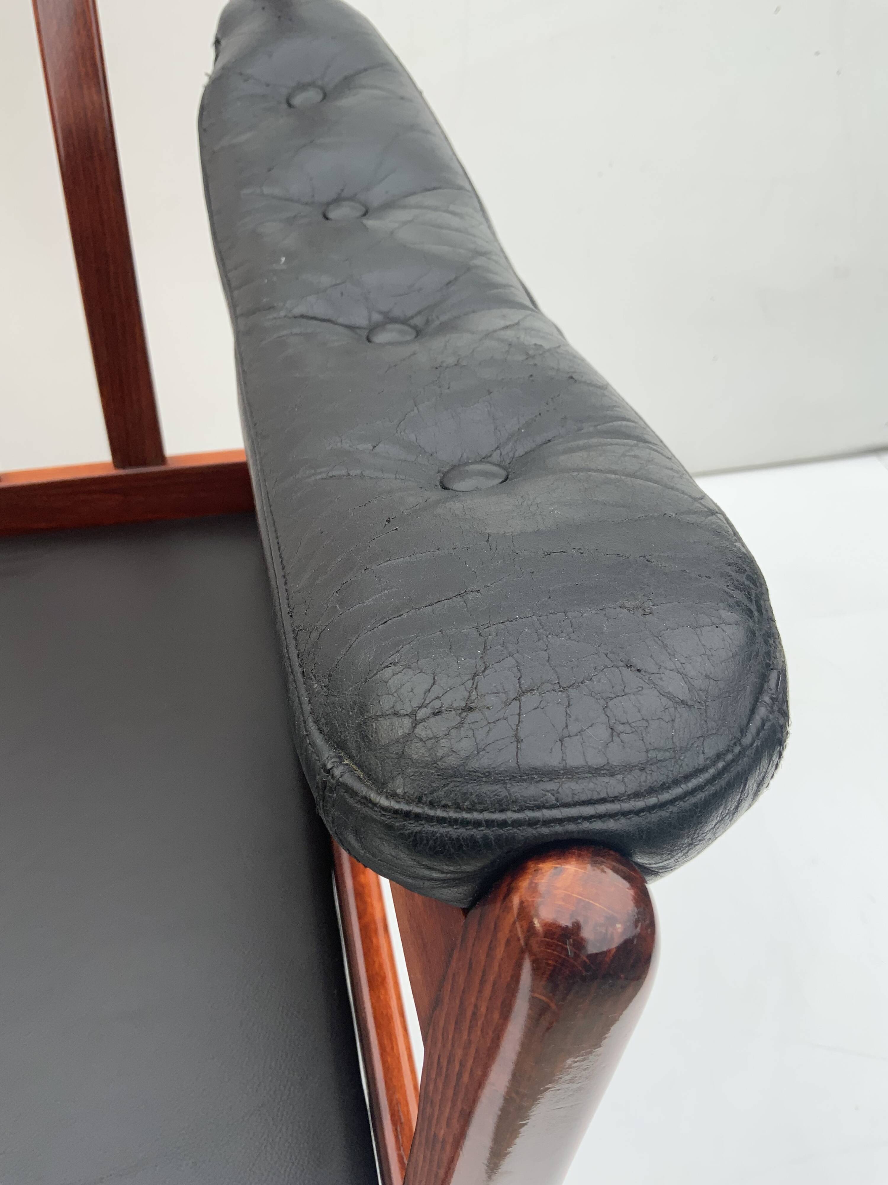 Vintage black leather lounge chair by gote mobler 1970s