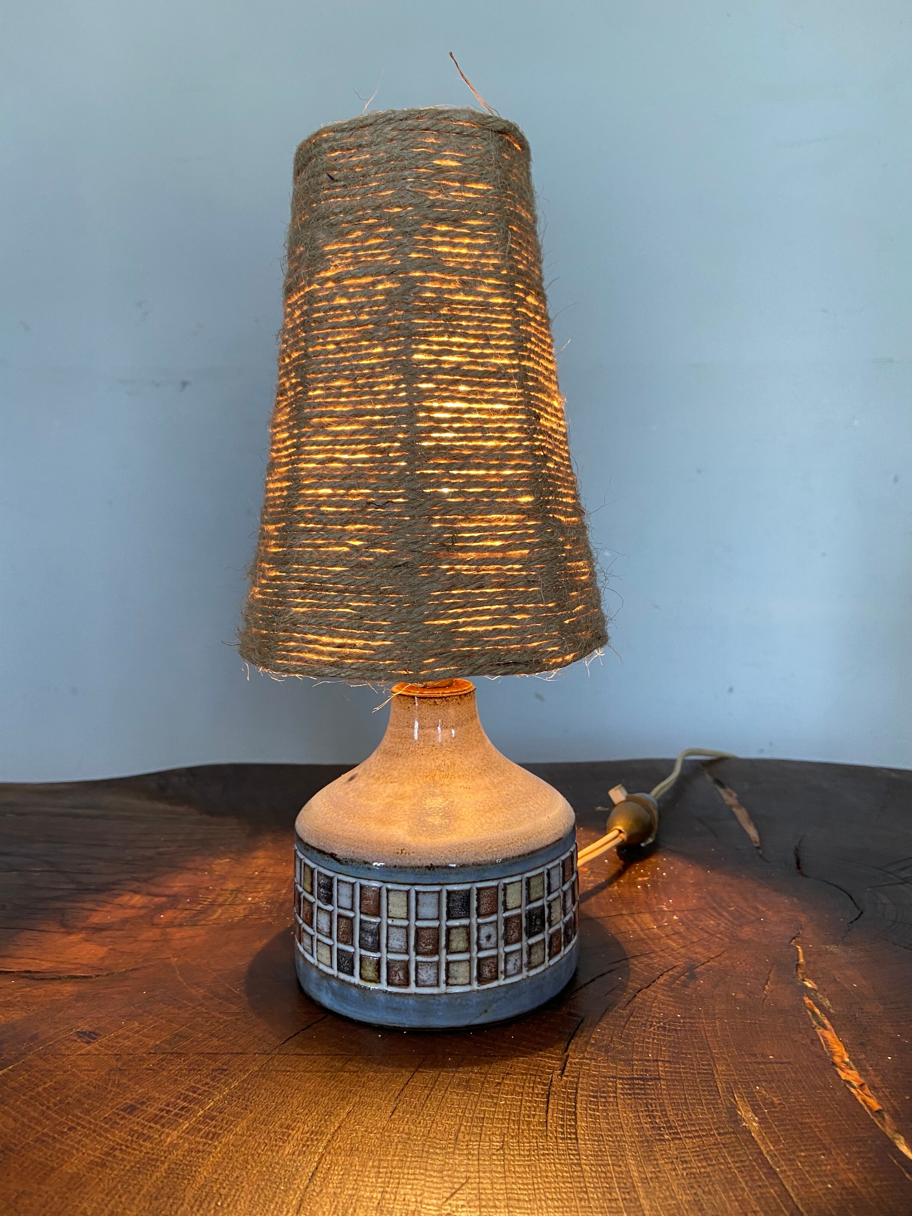 Ceramic lamp Vallauris Old Mill year 60 lampshade rope