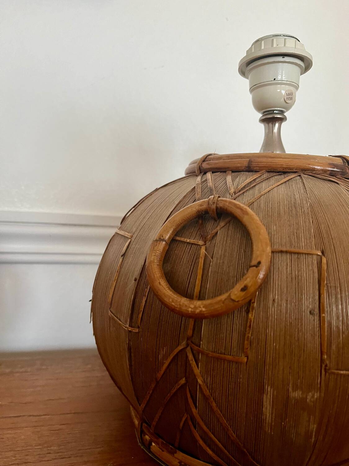 Pair of vintage rattan ball lamp bases