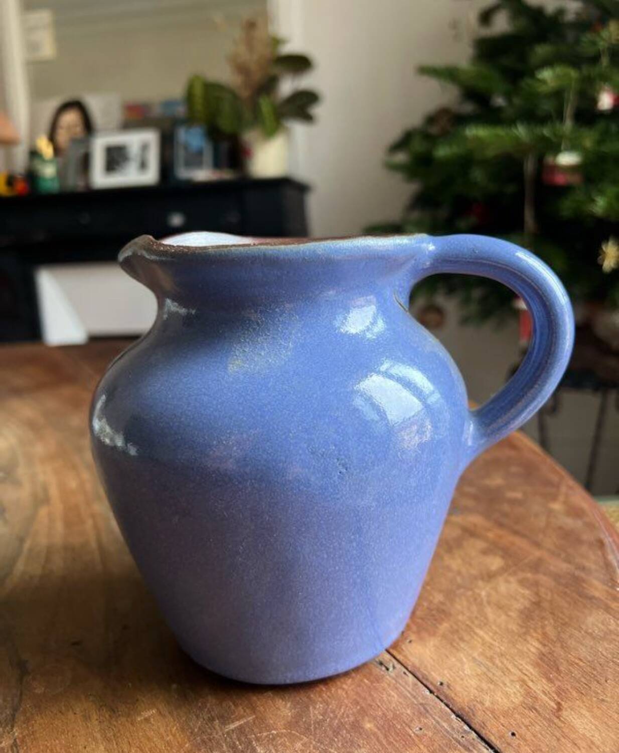 Pichet en céramique grès vernissé bleu