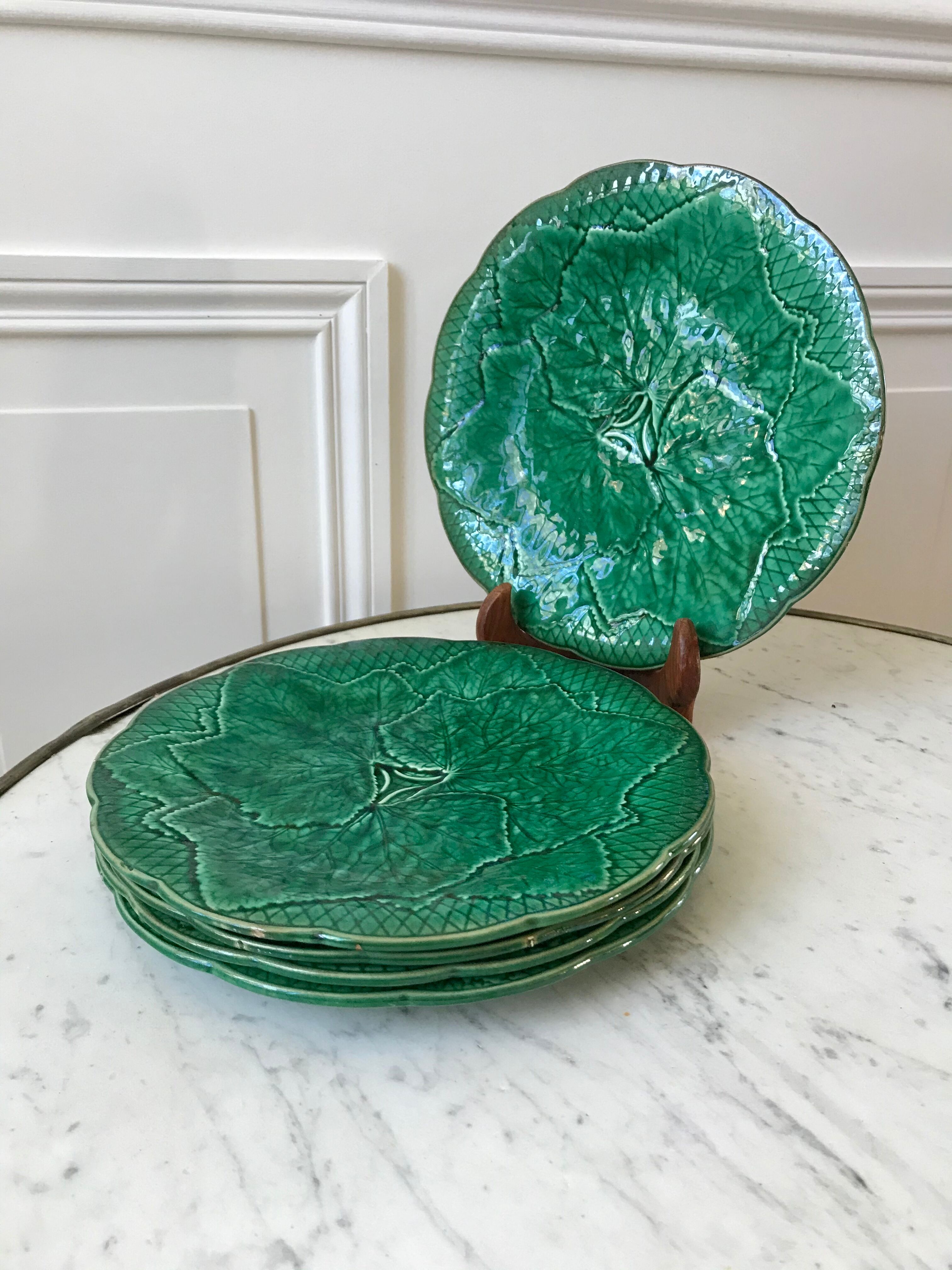 Set of 5 gien dessert plates in slurry leaf model 50s