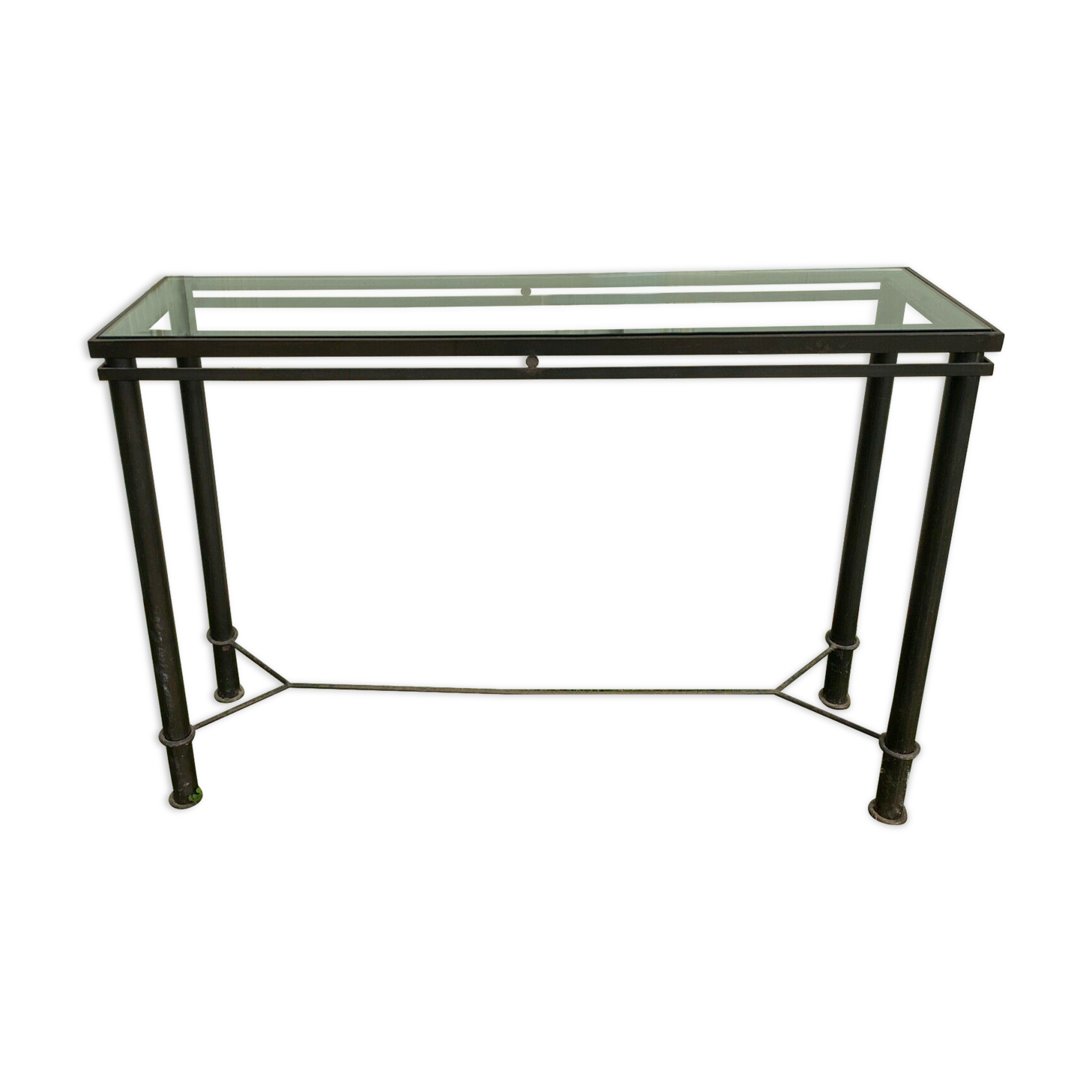 Iron console forged glass top xxeme pietement in x