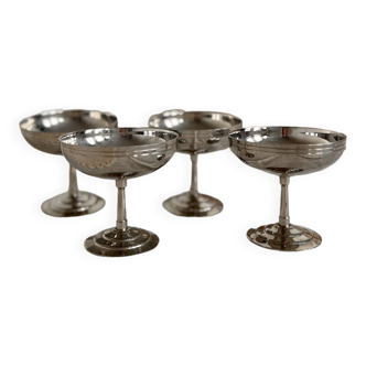 Set of 4 vintage Letang Remy ice cream cups in bistro style stainless steel