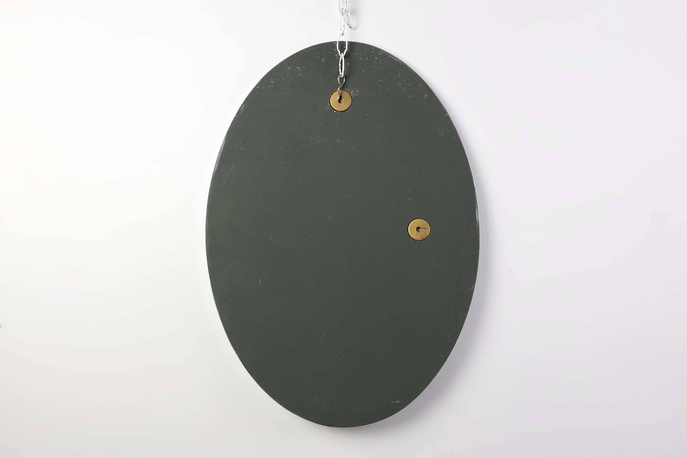 Art Deco Oval Nickel‑Plated Metal Mirror, Belgium, ca. 1925