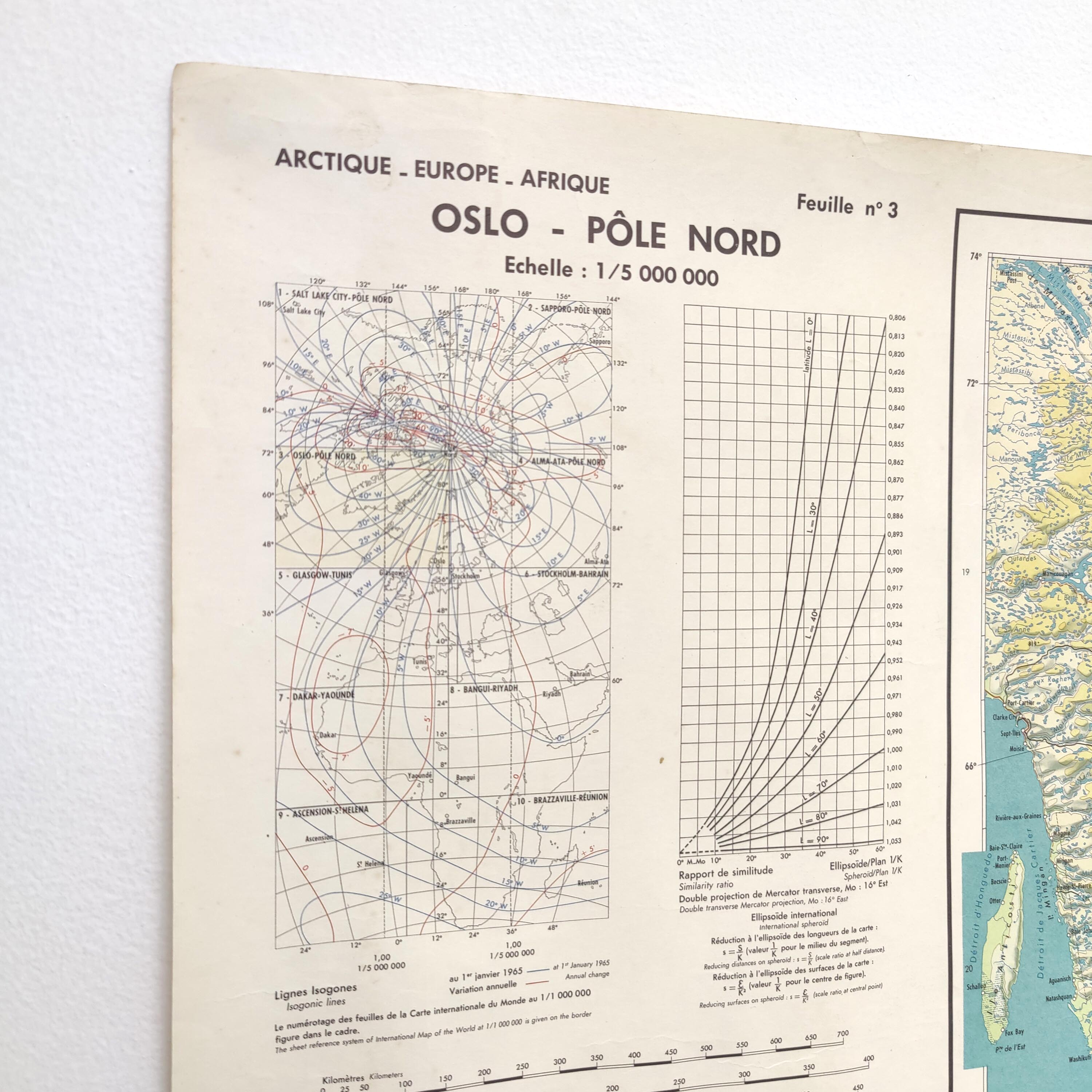Vintage Map Iceland Greenland Canada 1968