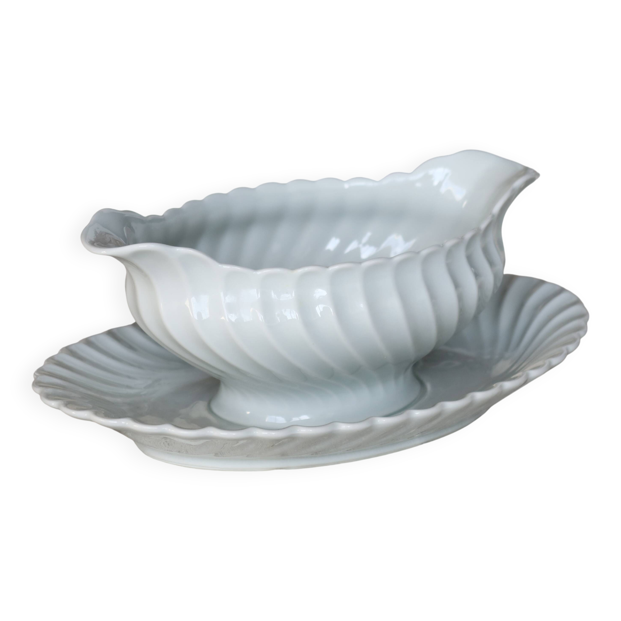 Saucière ovale vintage porcelaine blanche torsadée Limoges Haviland