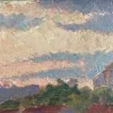 Oil painting representing a village signed and dated 1921