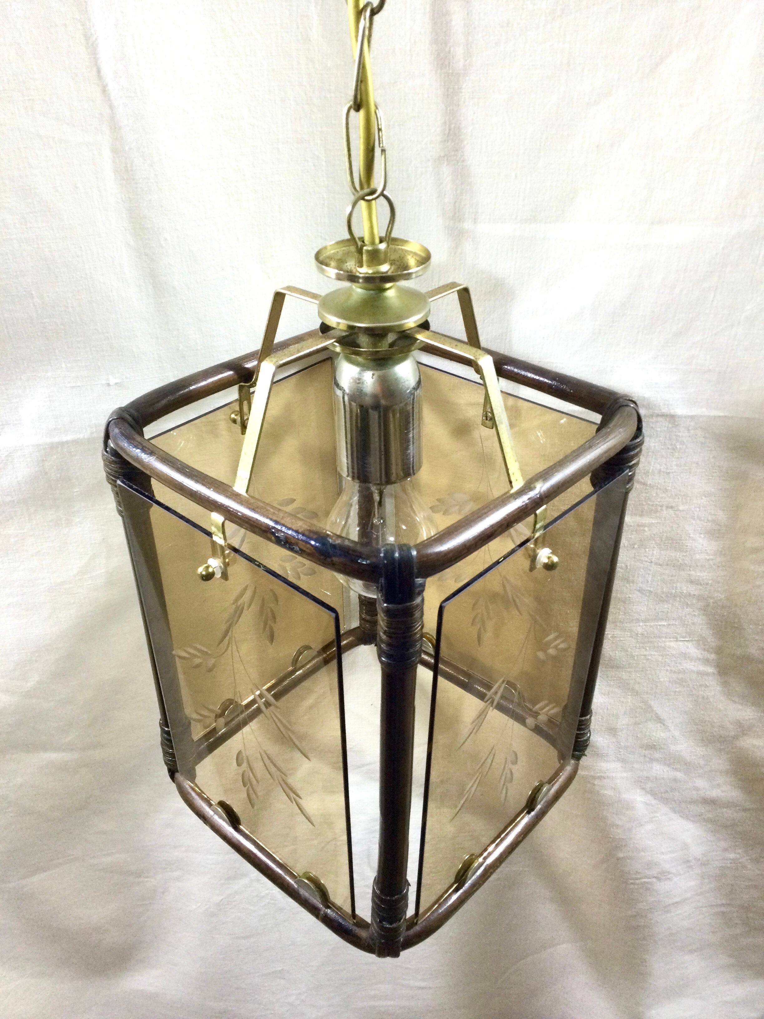 Lantern 1 light bamboo and smoked glasses