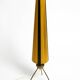 Mid Century tripod brass table lamp with a wrapped nylon strip lampshade