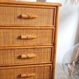Vintage rattan chest of drawers circa 70s