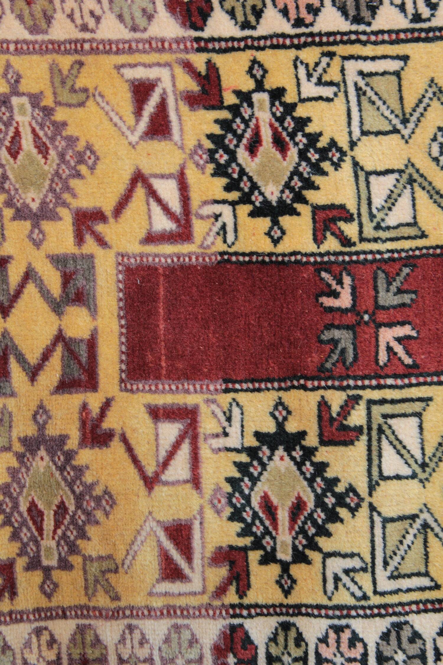 Rustic Mustard Burgundy Runner, Vintage Turkish Milas Wool Runner 81x286cm