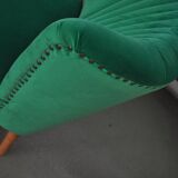 Vintage green and brown velvet and wood cocktail chair, 1950s.