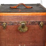 Old square trunk in wood, brass and leather - Travel chest 1920 45cm