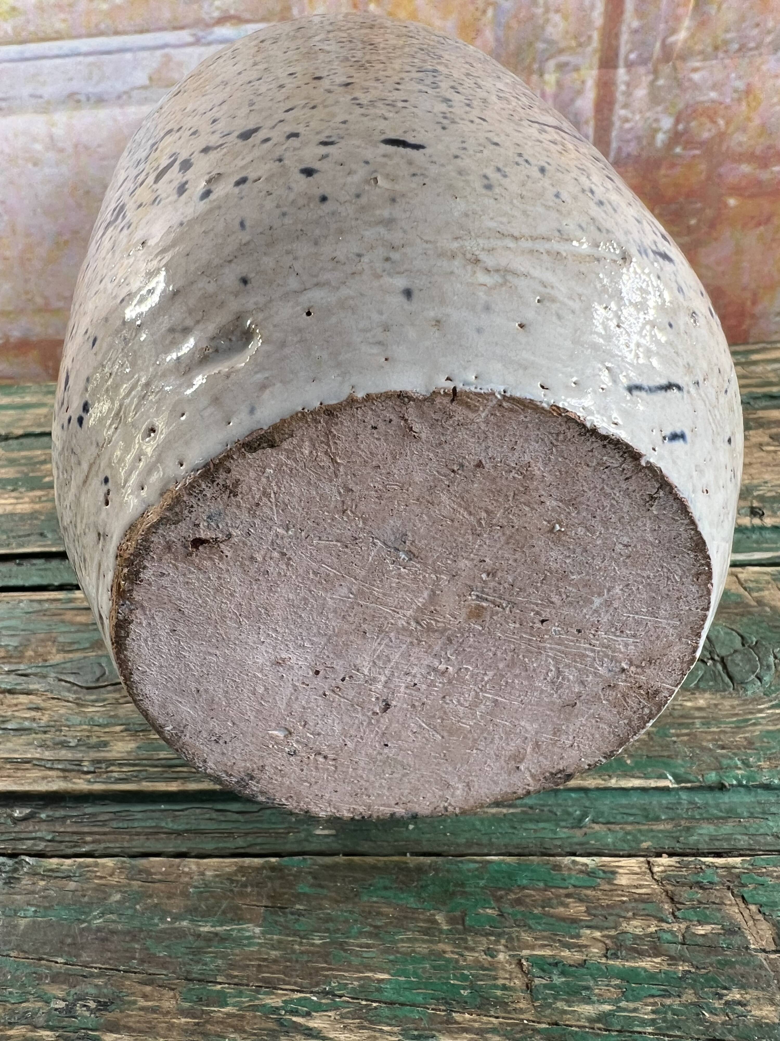 Speckled blue glazed stoneware vase – Vintage handmade ceramics – 28 cm
