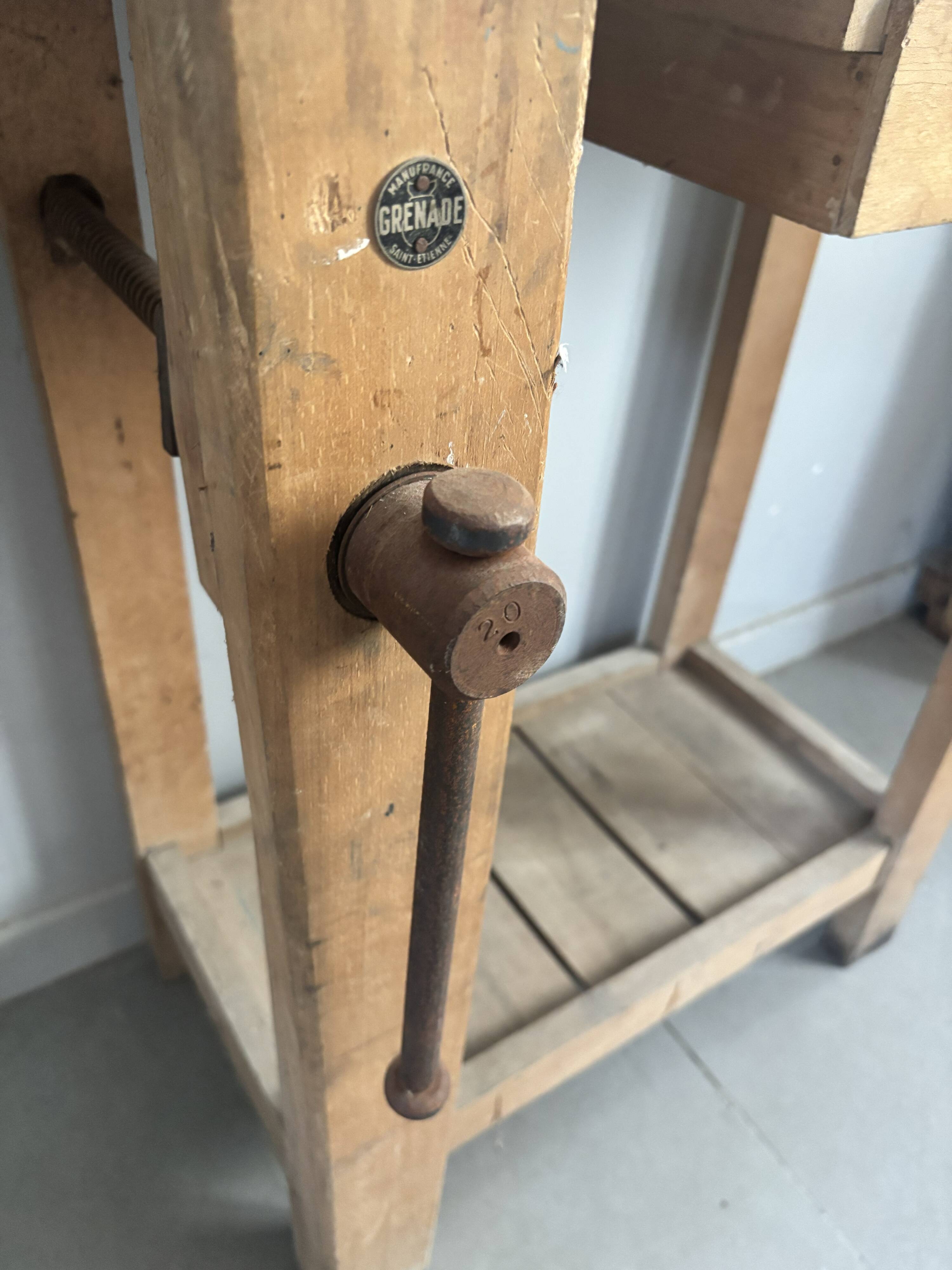 Genuine vintage wooden workbench from the 1960s stamped Grenade.