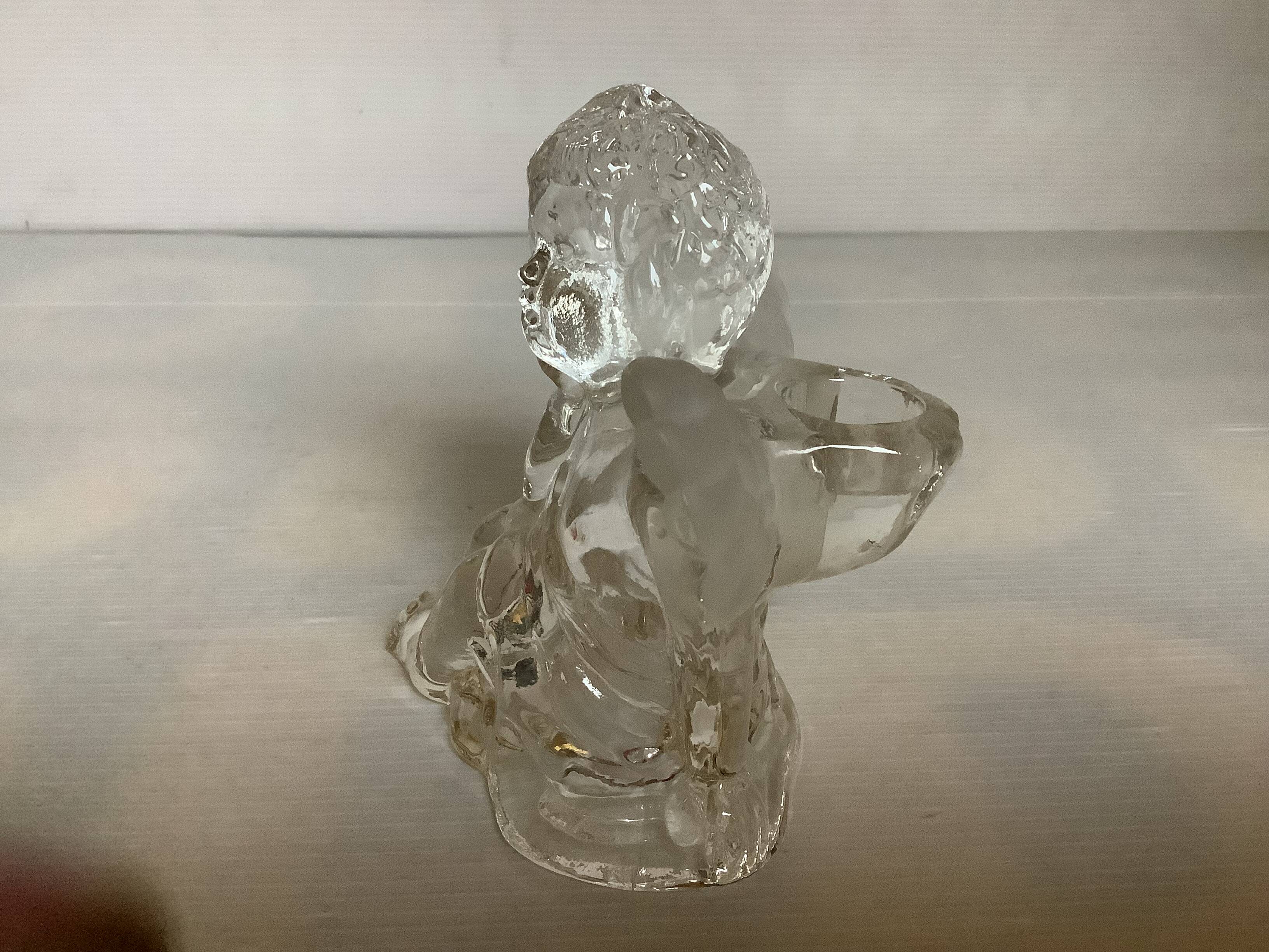 Trio of frosted molded glass angel candle holders