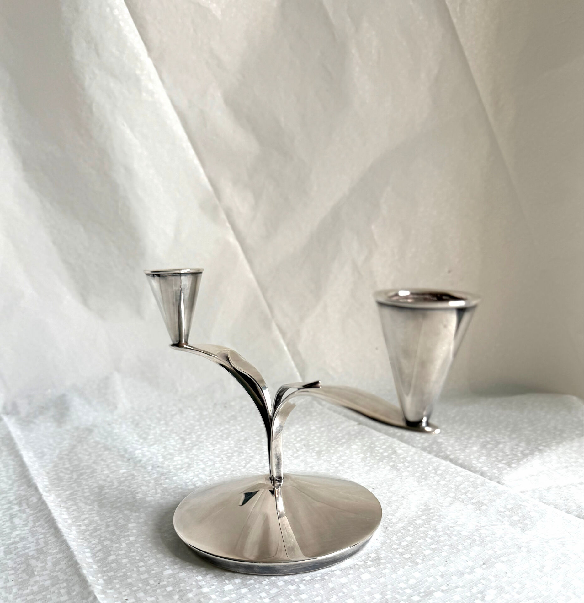 Bougeoir double en argent massif de style Art Déco danois