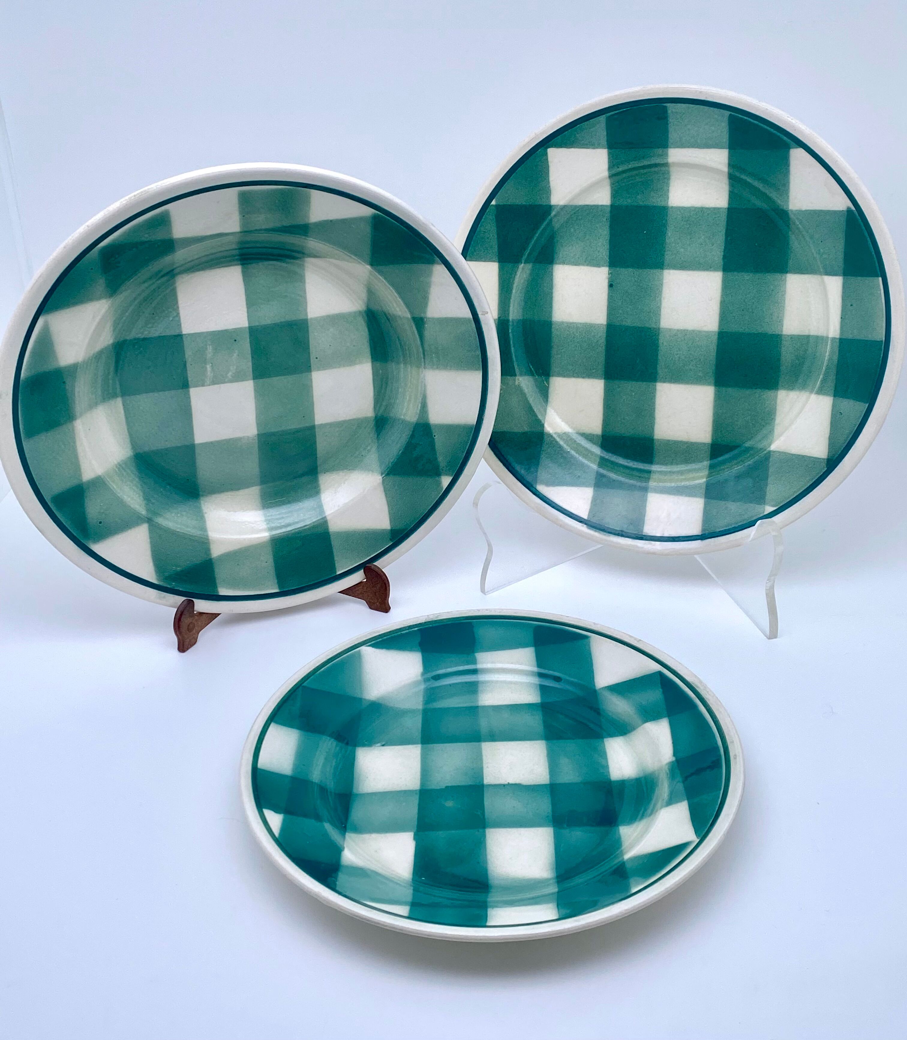 Vintage beige and green checkered service