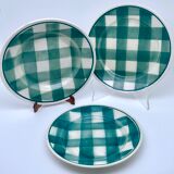 Vintage beige and green checkered service