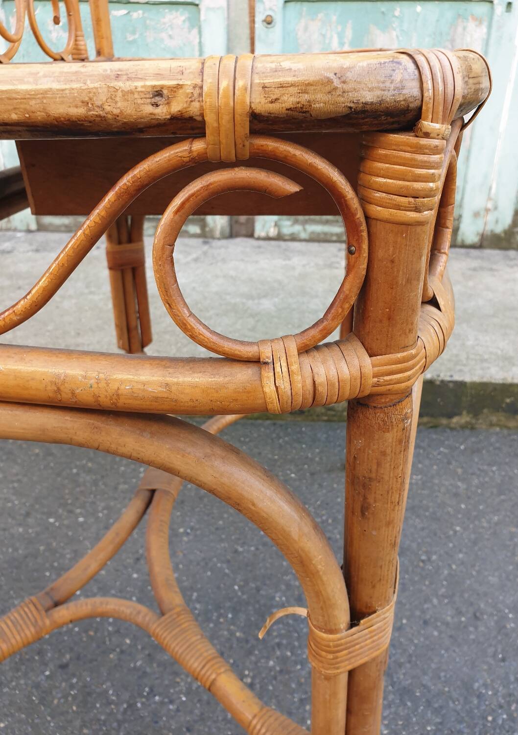 Bamboo and rattan side table, 1950s-1960s