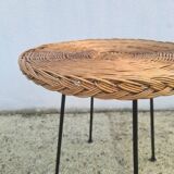 Side table, pedestal table, wicker rattan coffee table 1950-60